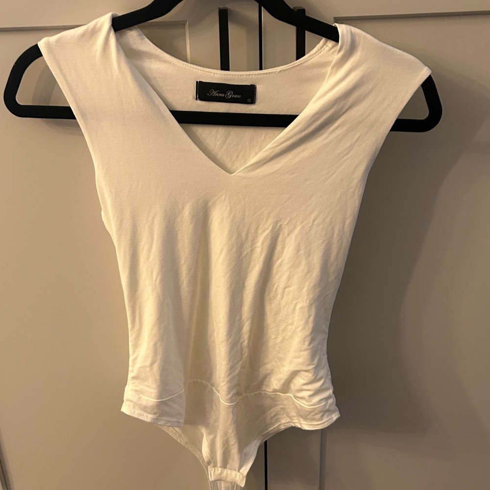 White Sleeveless V-Neck Bodysuit - Size Small